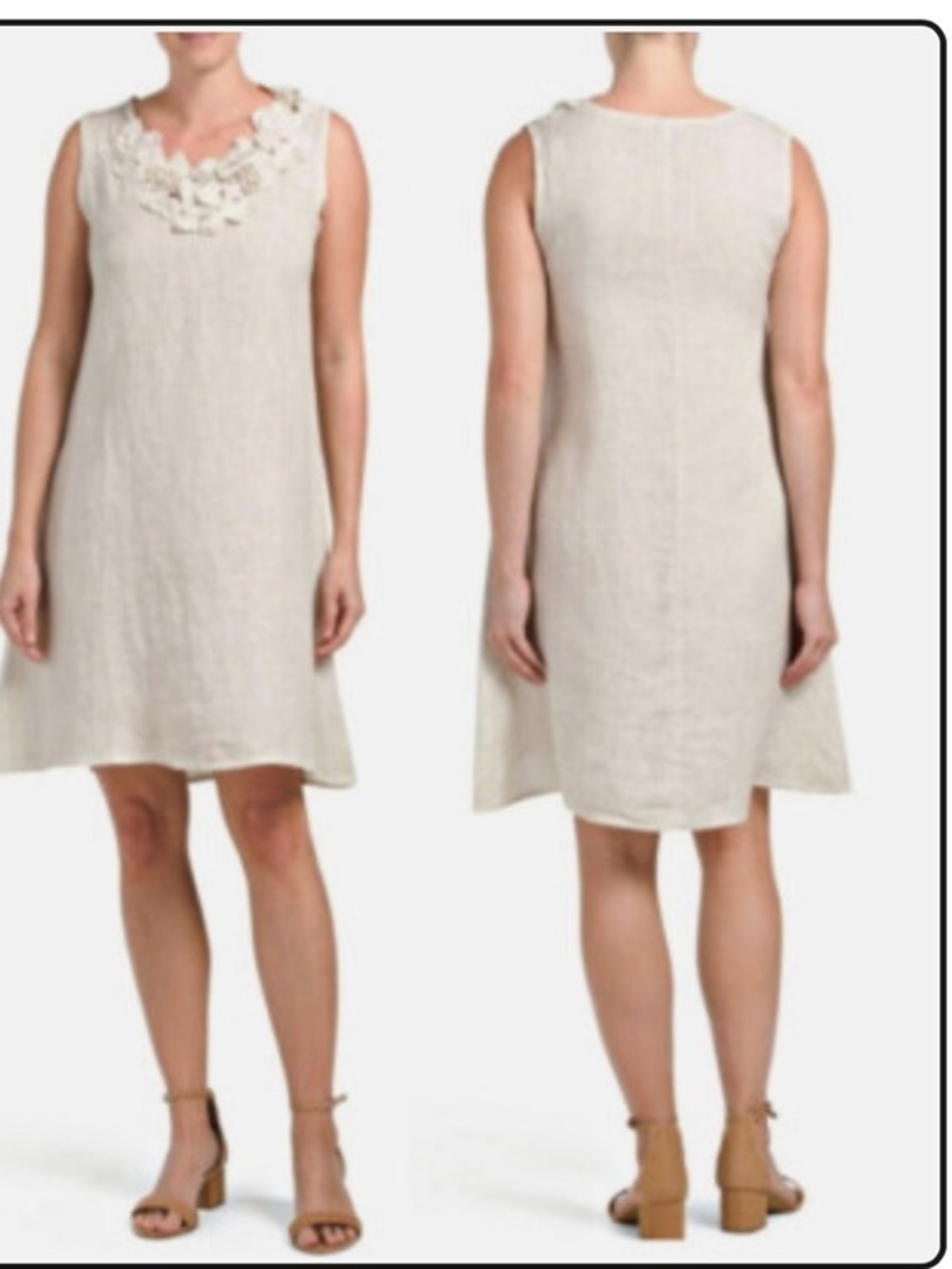 Rosemarine 100% Linen Sleeveless Floral-Applique Mini Dress in Blush Pink